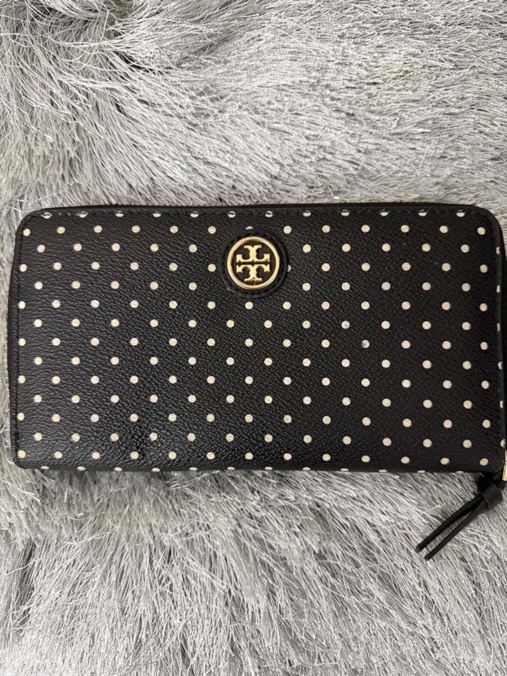 Tory Burch Black Wallet with Cream Polka Dots and Gold Logo